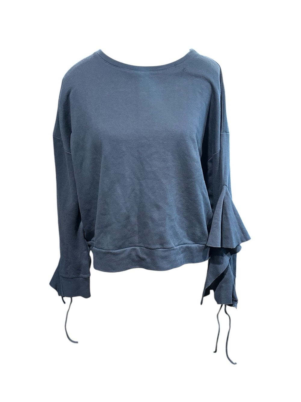 Ina Slate Blue Ruffle Tie-Sleeve Sweatshirt
